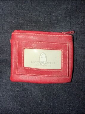 Liz Claiborne Pink-Red Leather ID Wallet with Zip